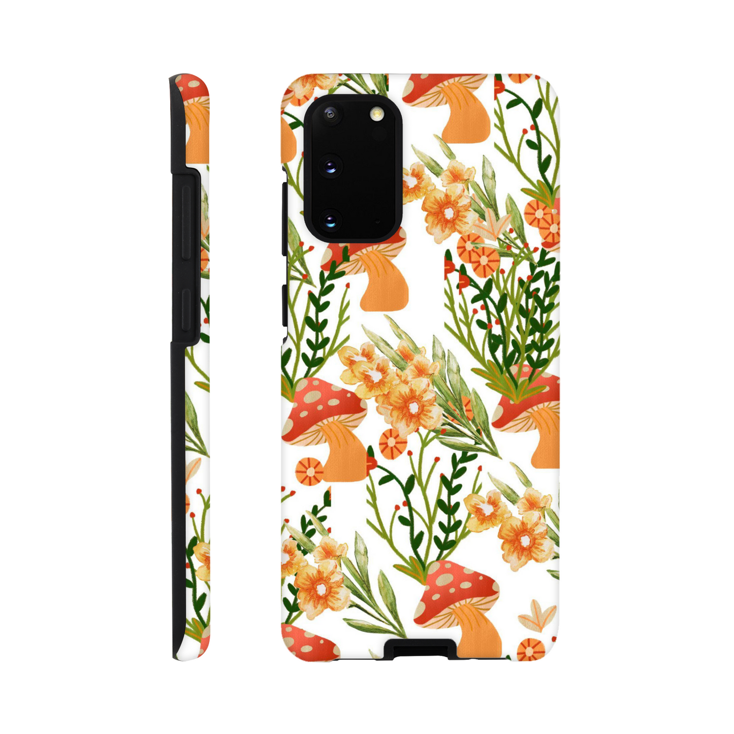 Ethereal Earth phone case with colorful floral and mushroom illustrations