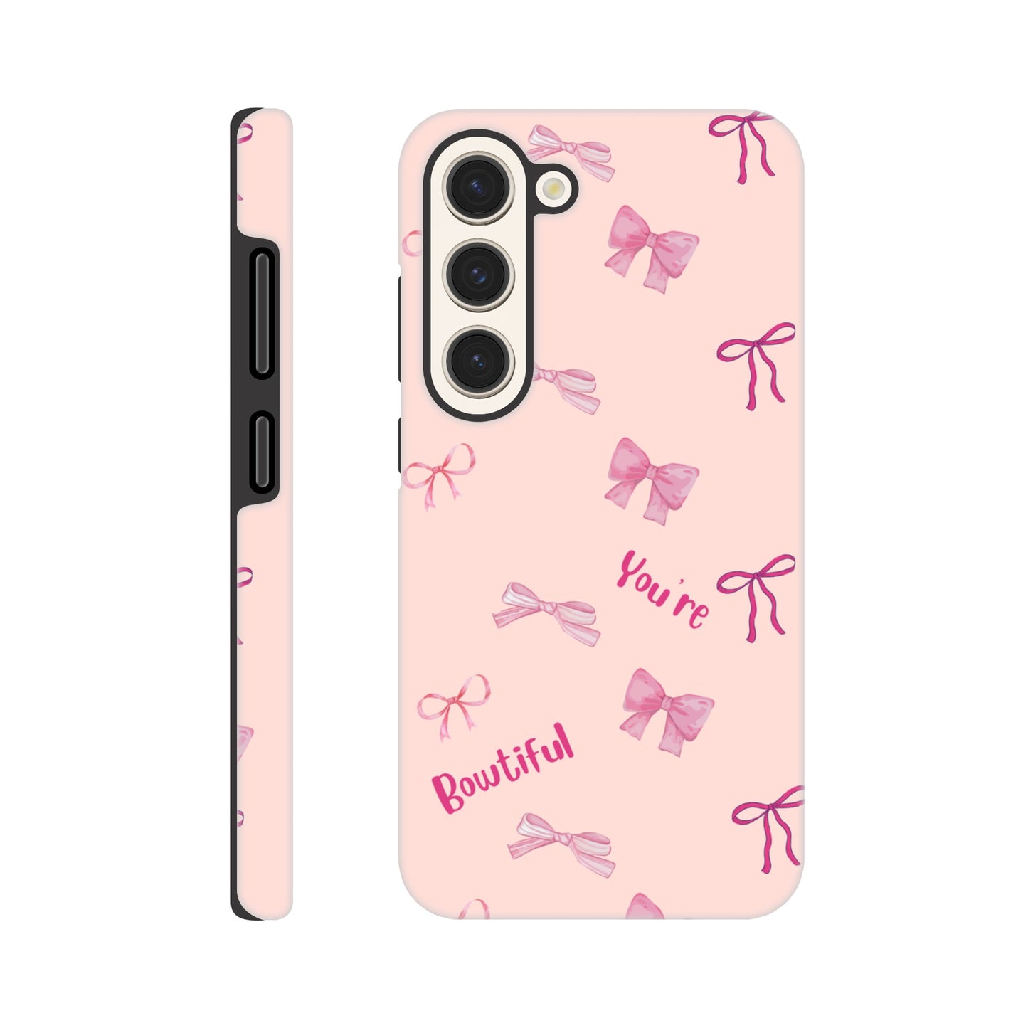 Bowtiful Bliss tough case side view showcasing vibrant design