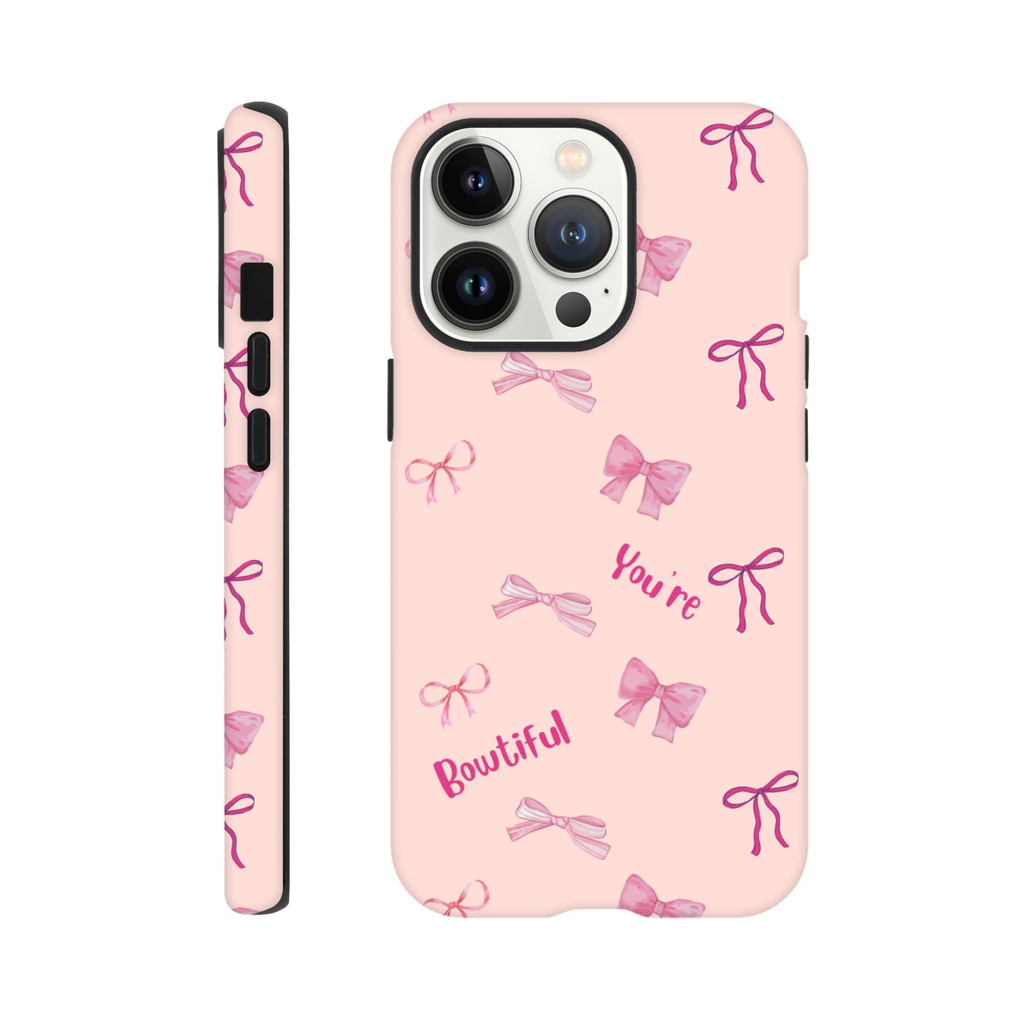 Bowtiful Bliss tough case side view showcasing vibrant design