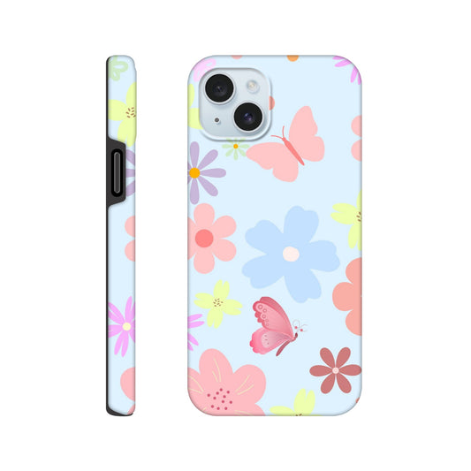 Butterfly Blossom tough phone case with floral and butterfly pattern front view