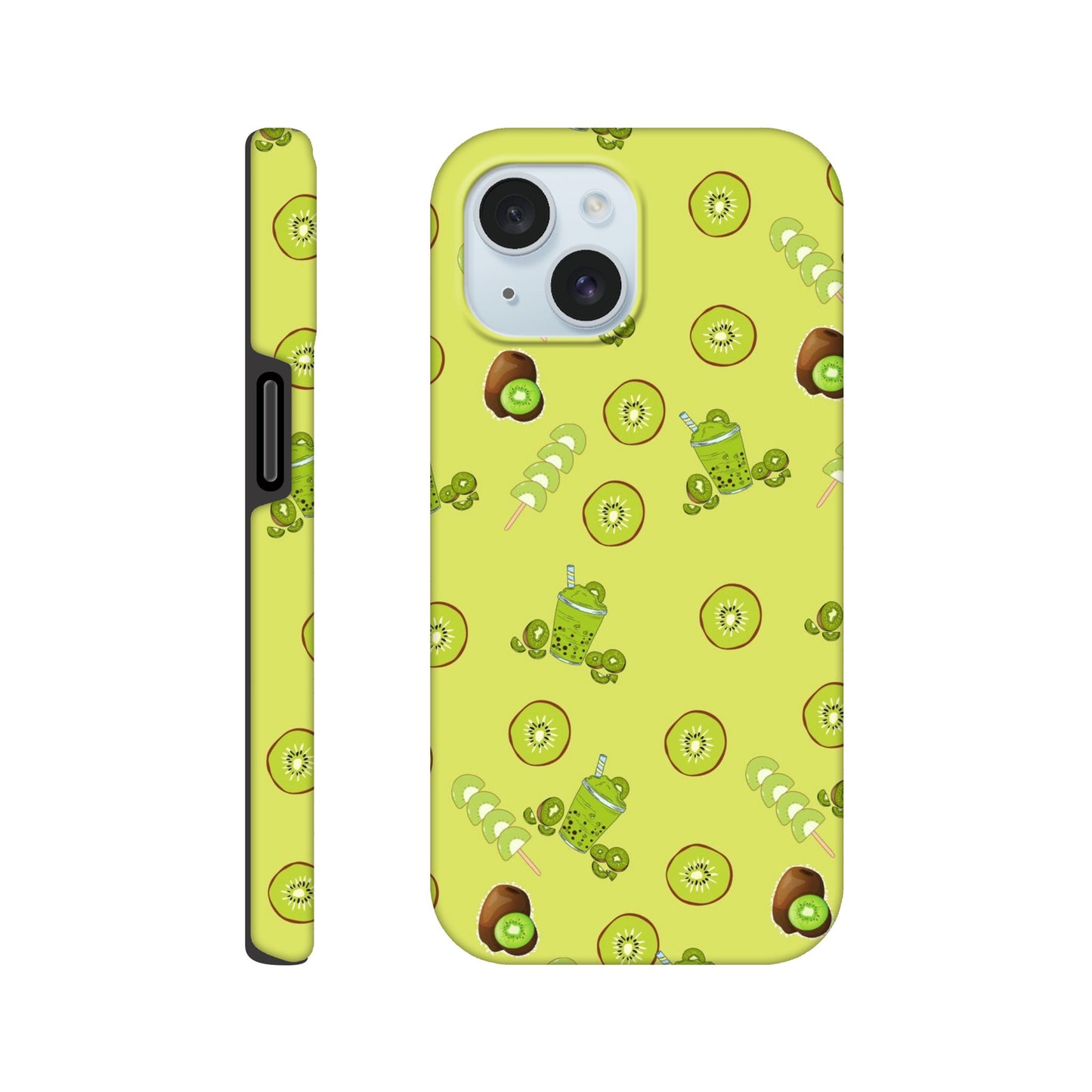 Kiwi Kicks phone case back view with vibrant kiwi illustrations