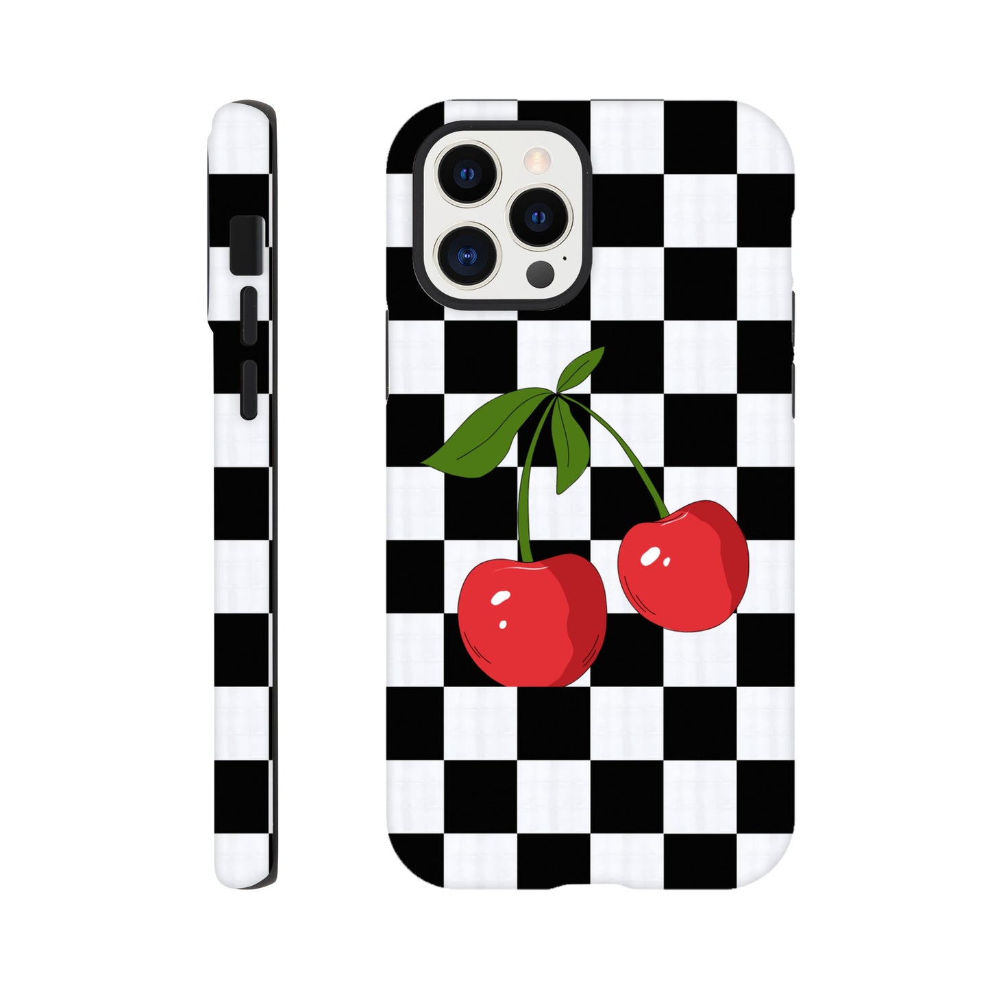 Cherry Checkmate tough case side view showcasing vibrant design