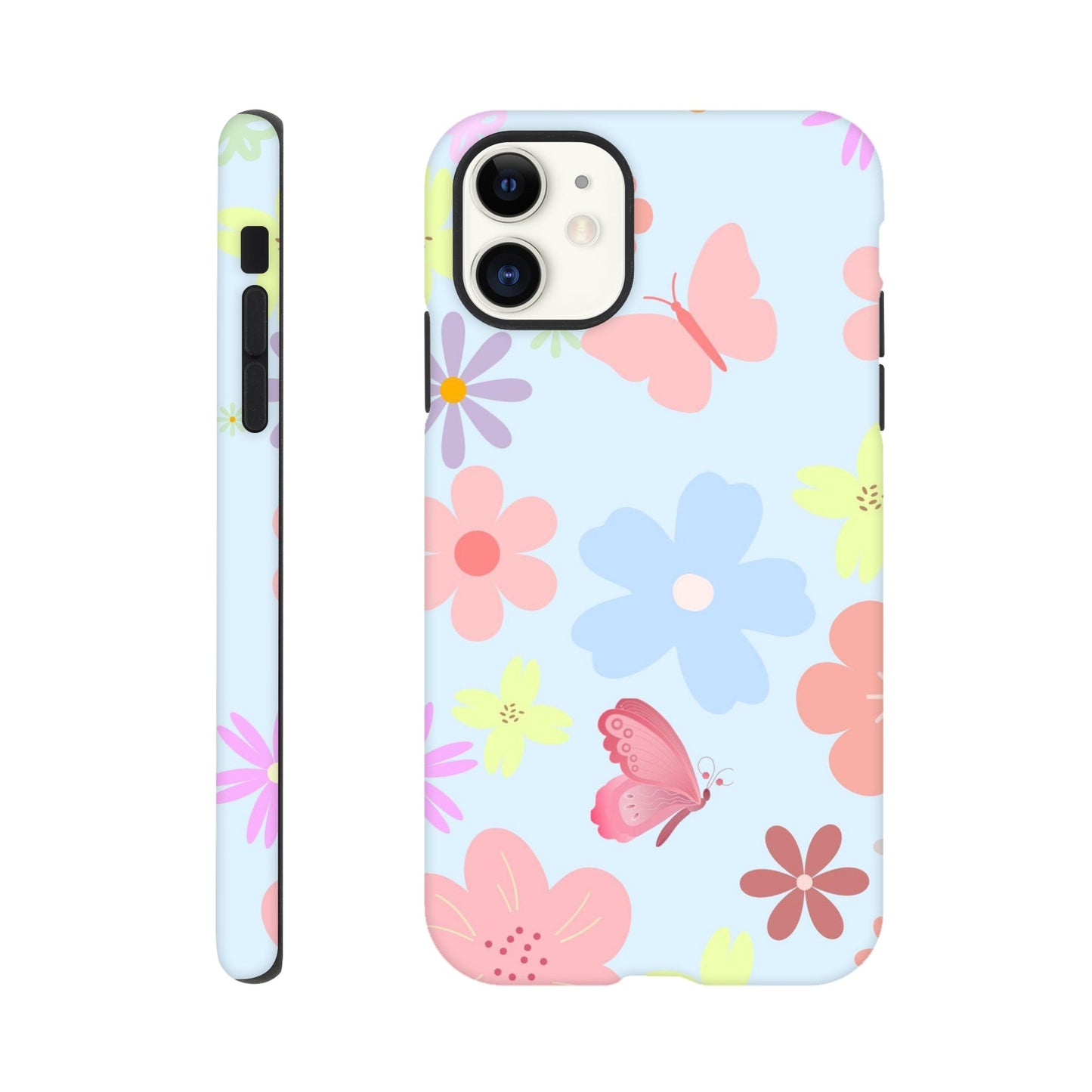 Butterfly Blossom tough phone case with floral and butterfly pattern front view