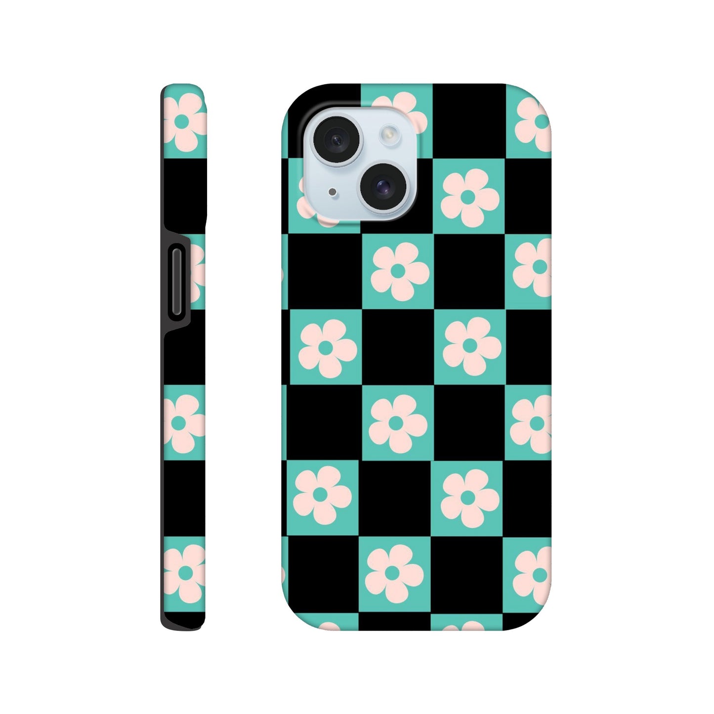 Green and black floral grid phone case