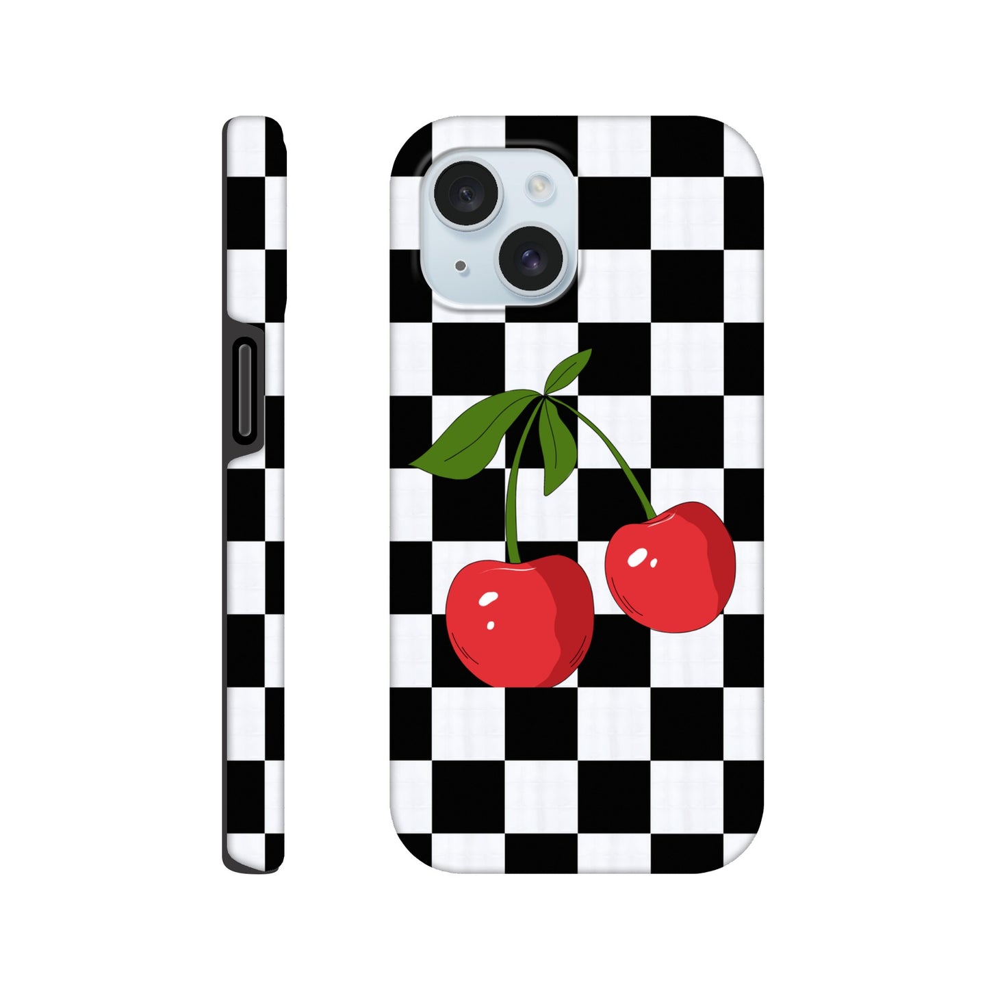 Cherry Checkmate tough case side view showcasing vibrant design