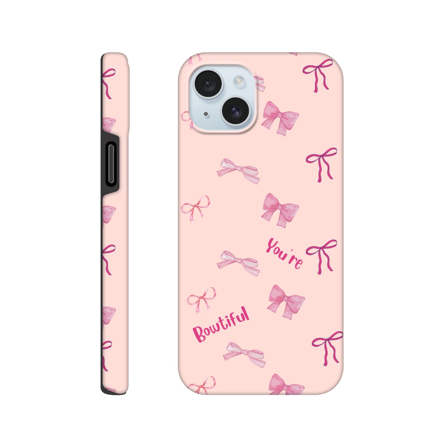 Bowtiful Bliss tough phone case with bow pattern front view