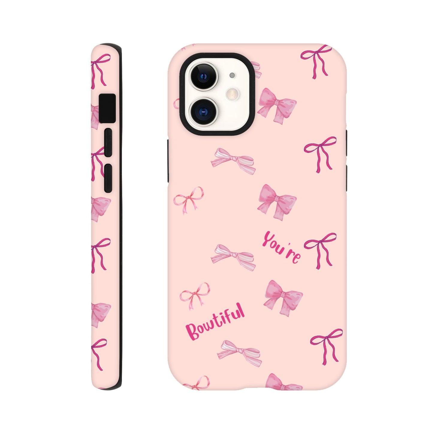 Bowtiful Bliss tough phone case with bow pattern front view