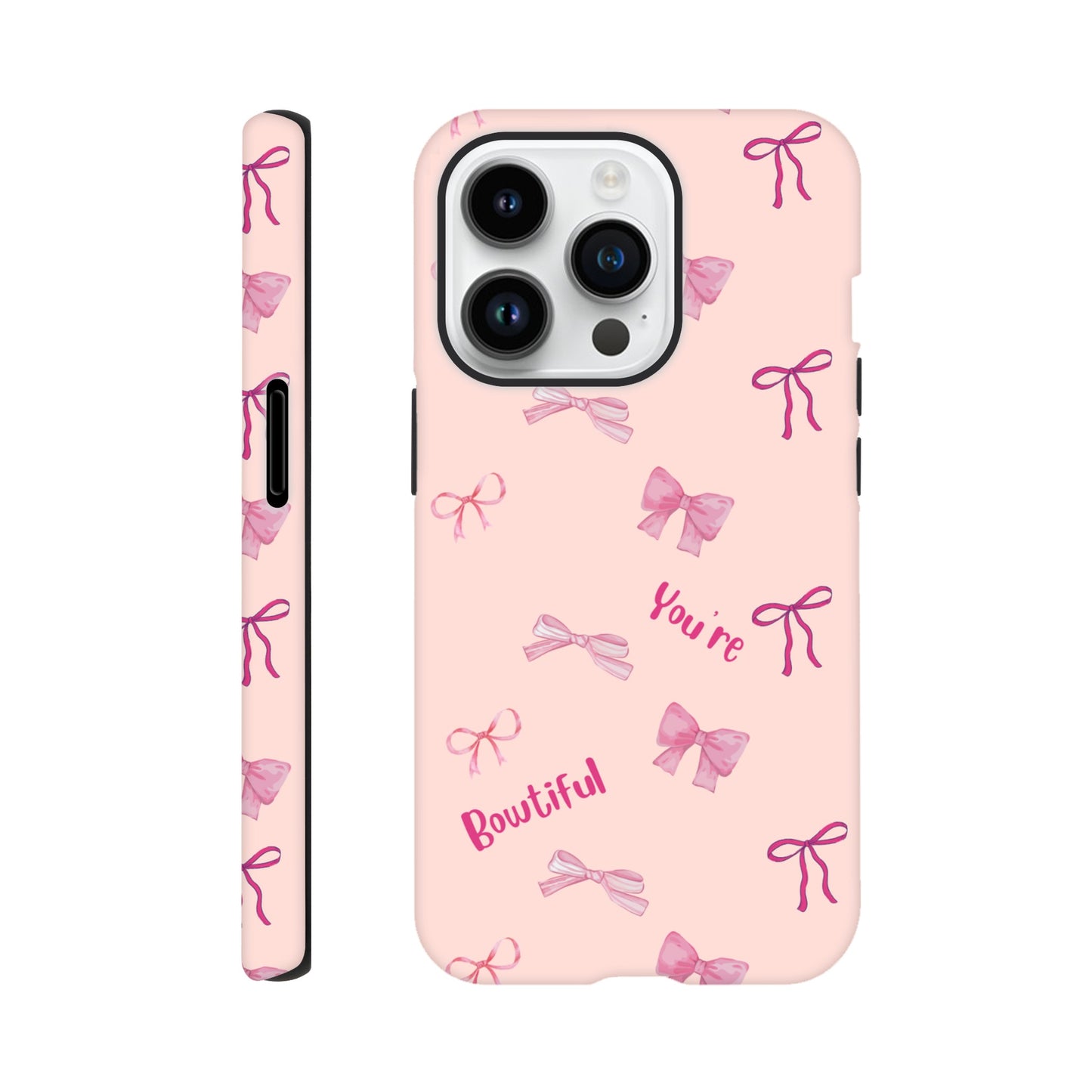 Bowtiful Bliss tough phone case with bow pattern front view