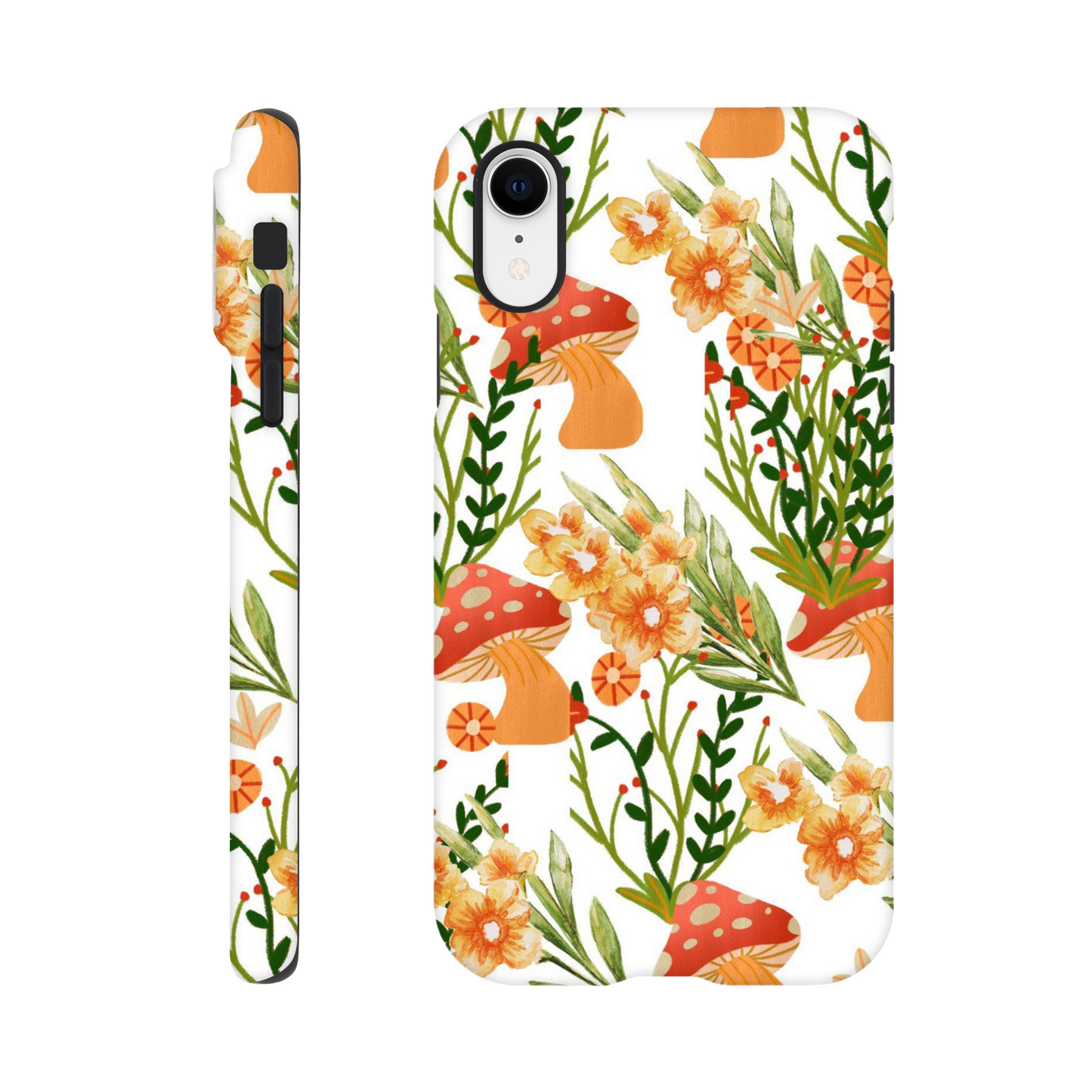 Ethereal Earth phone case with colorful floral and mushroom illustrations