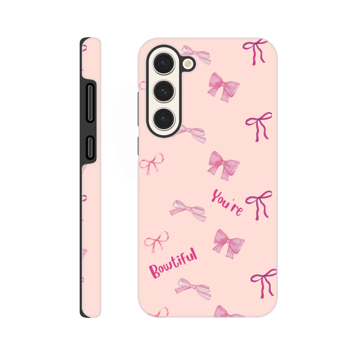 Bowtiful Bliss tough phone case with bow pattern front view