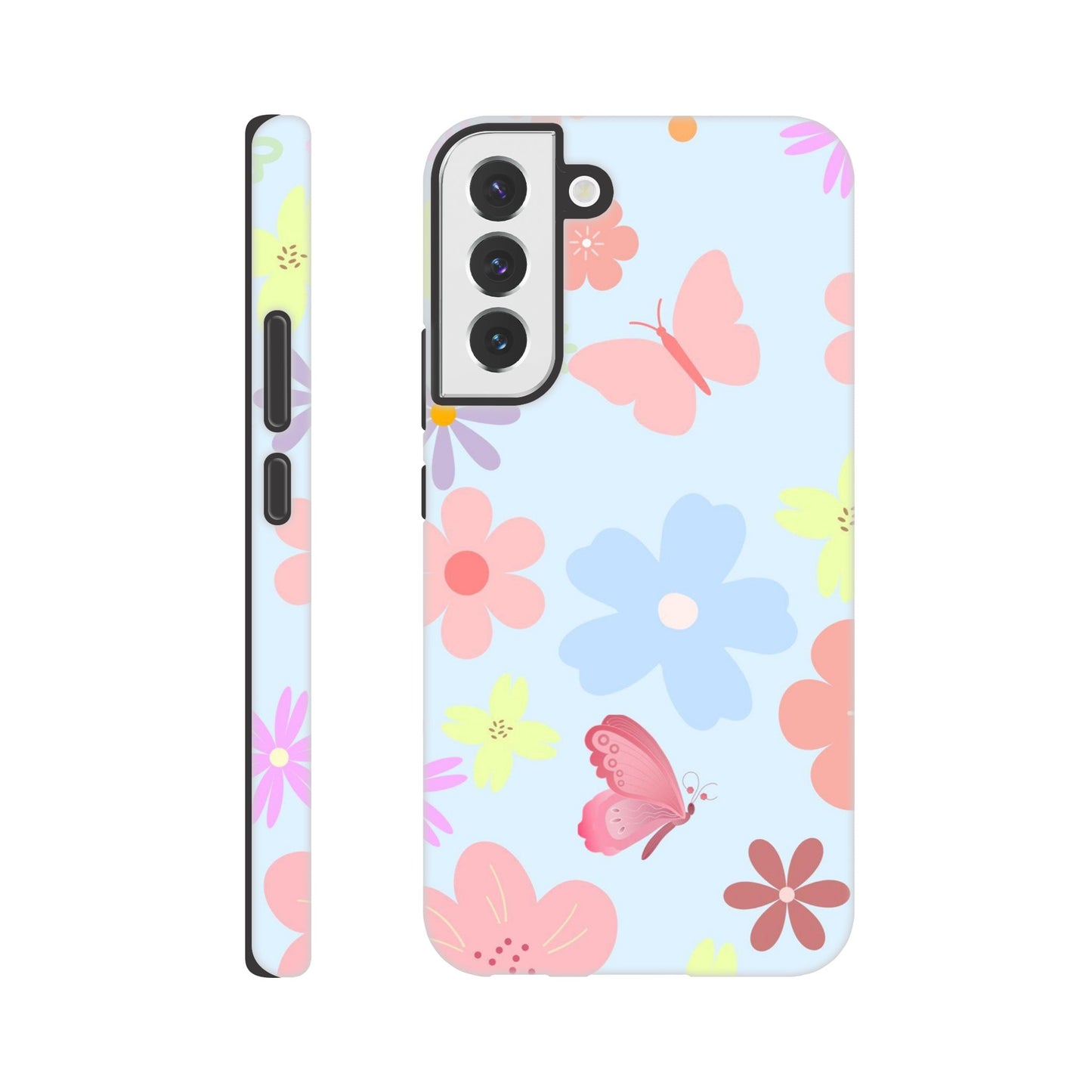 Butterfly Blossom tough phone case with floral and butterfly pattern front view