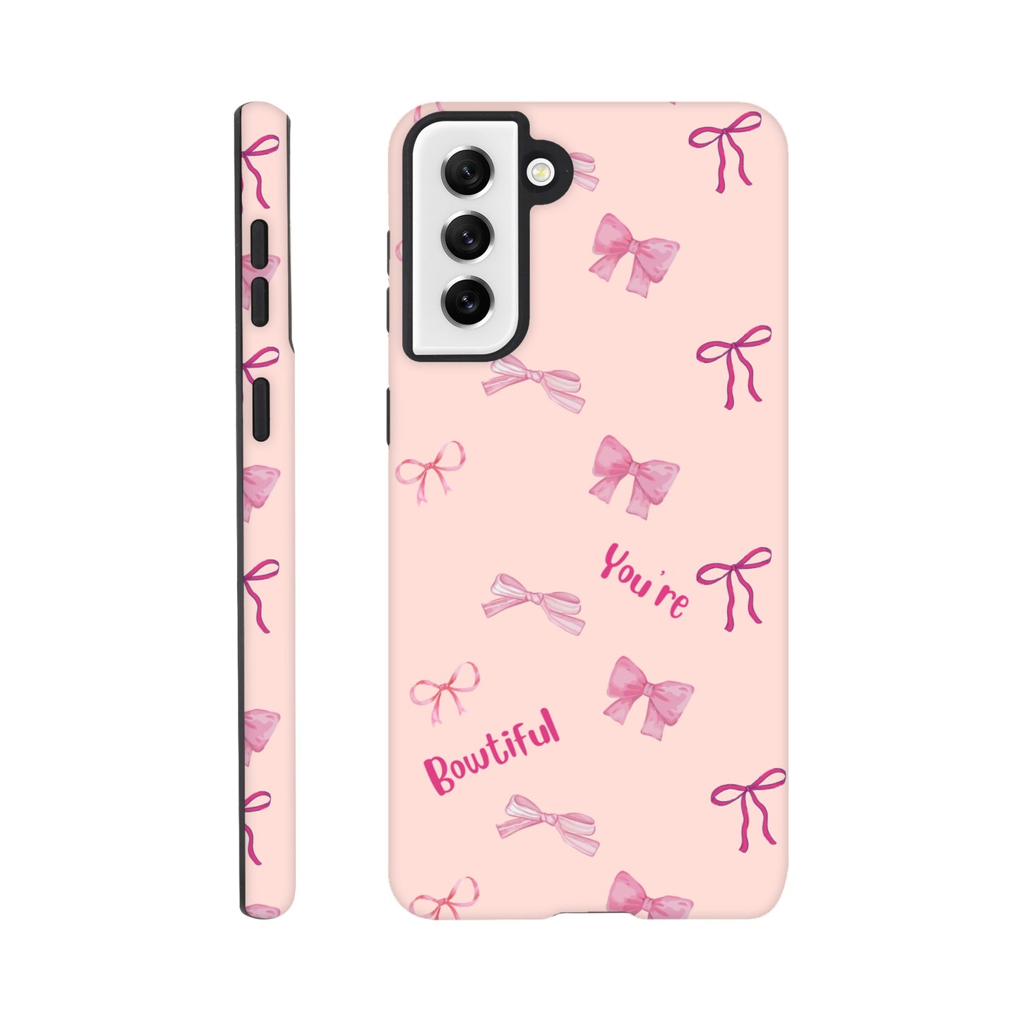 Bowtiful Bliss tough phone case with bow pattern front view