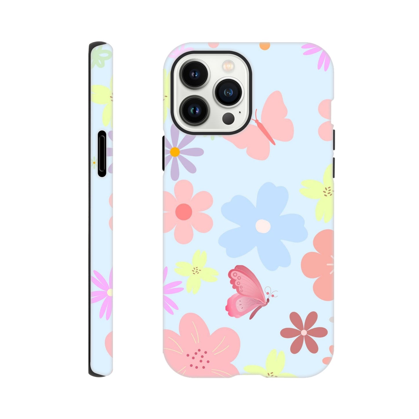 Butterfly Blossom tough phone case with floral and butterfly pattern front view