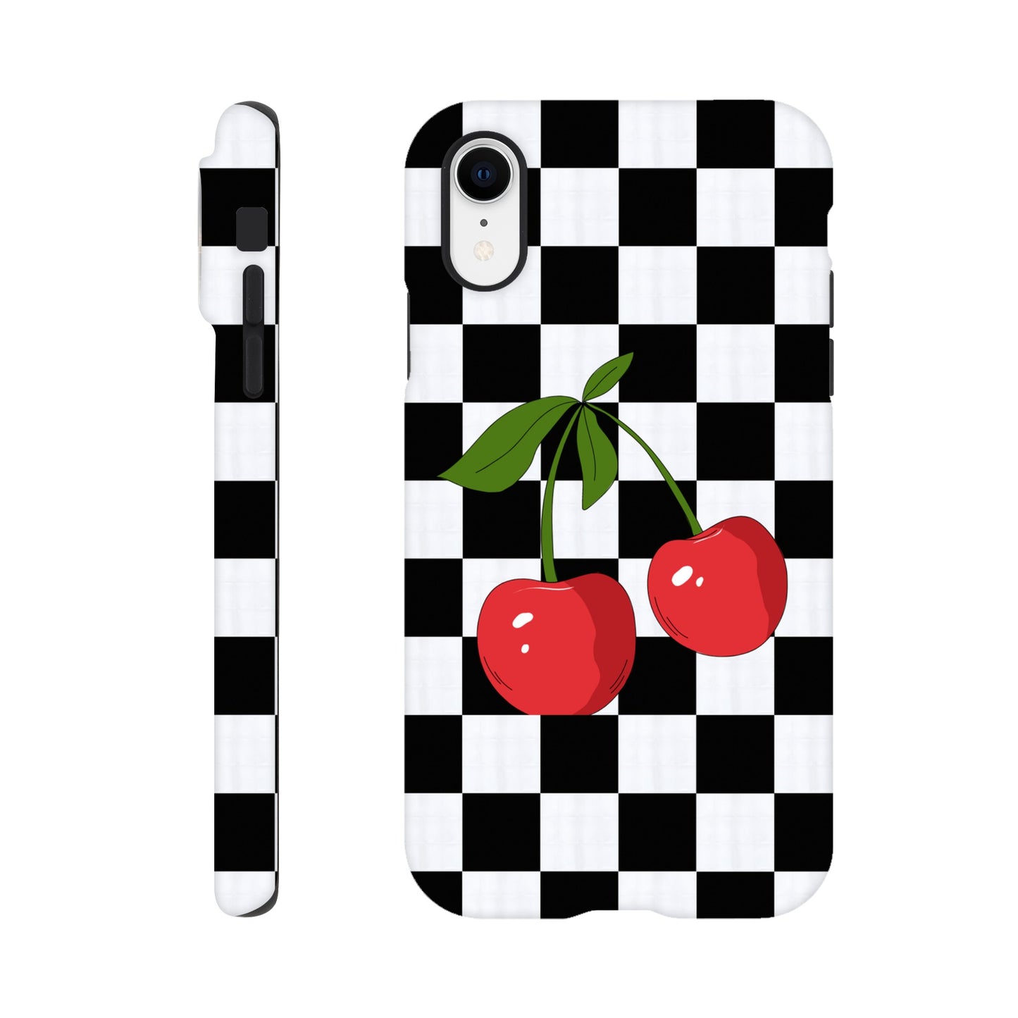 Cherry Checkmate tough case side view showcasing vibrant design