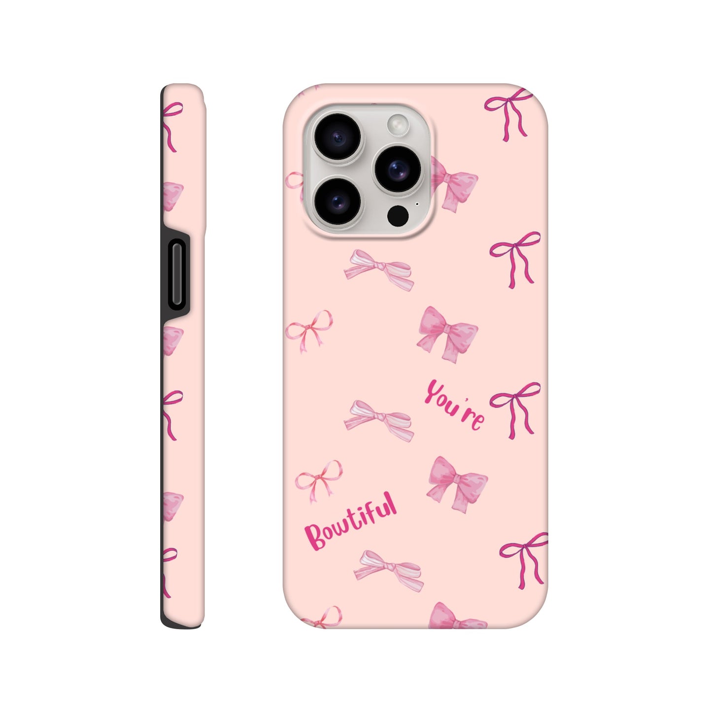 Bowtiful Bliss tough phone case with bow pattern front view