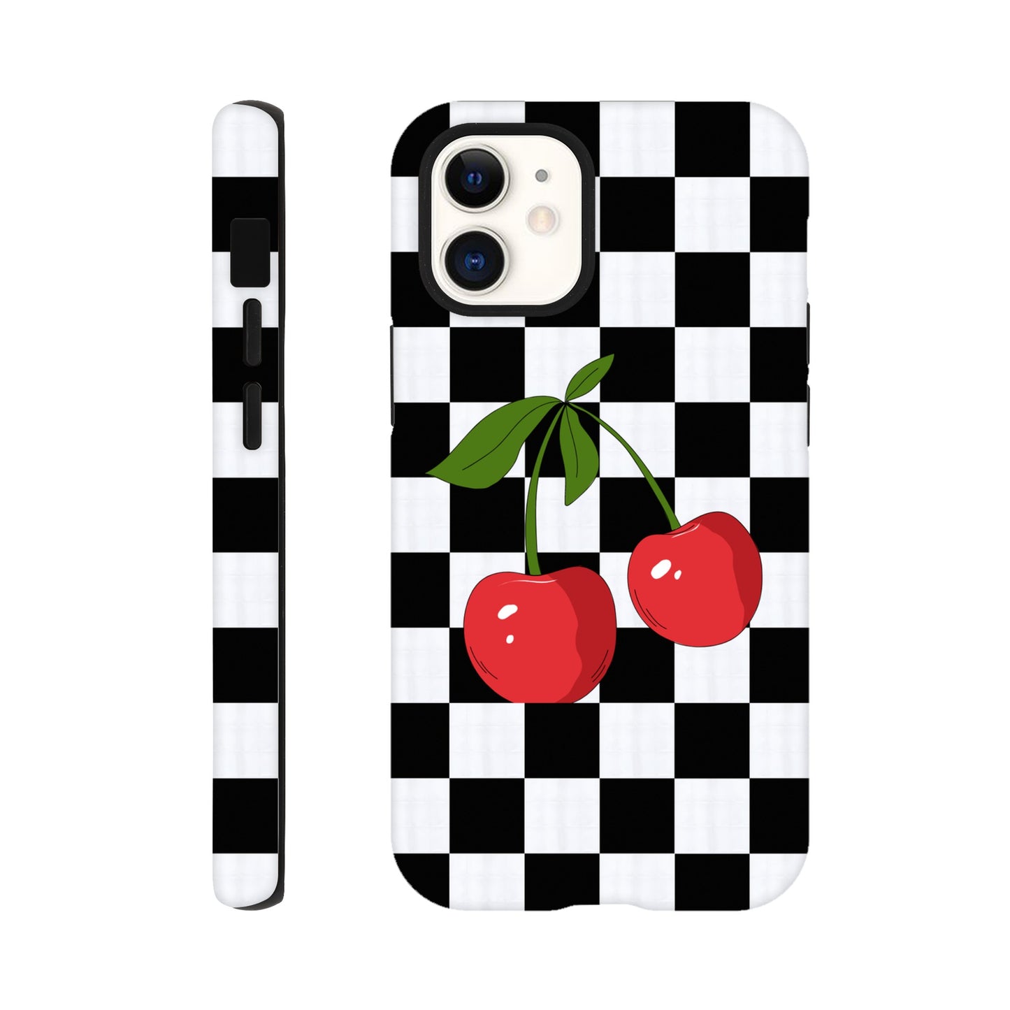 Cherry Checkmate tough case side view showcasing vibrant design