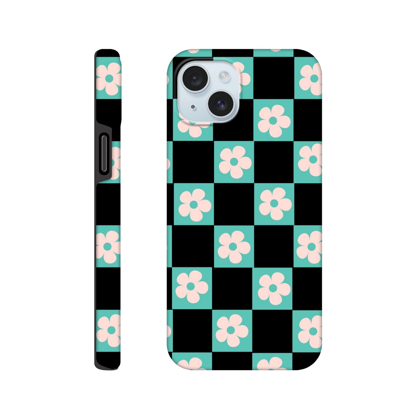 Green and black floral grid phone case