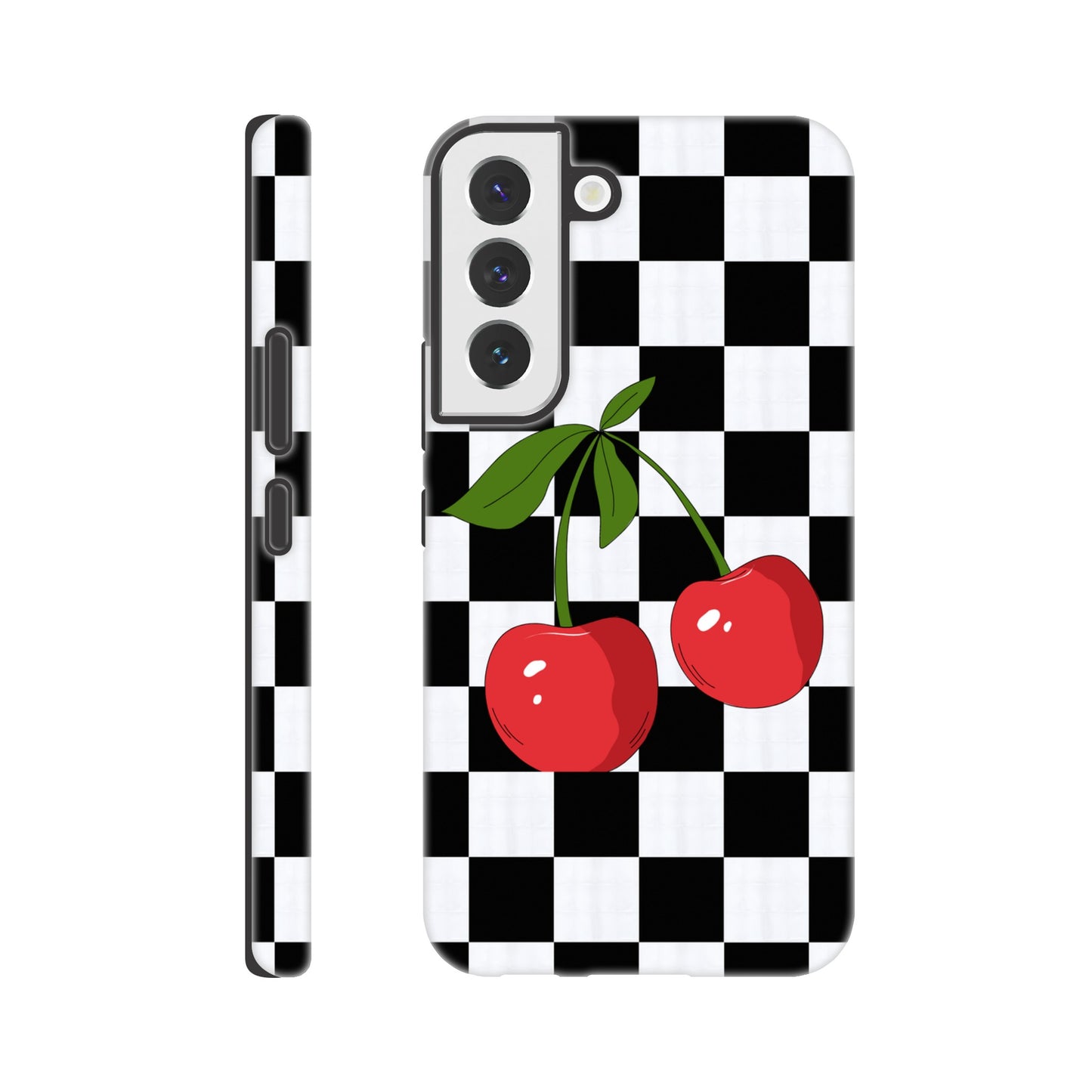 Cherry Checkmate tough case side view showcasing vibrant design