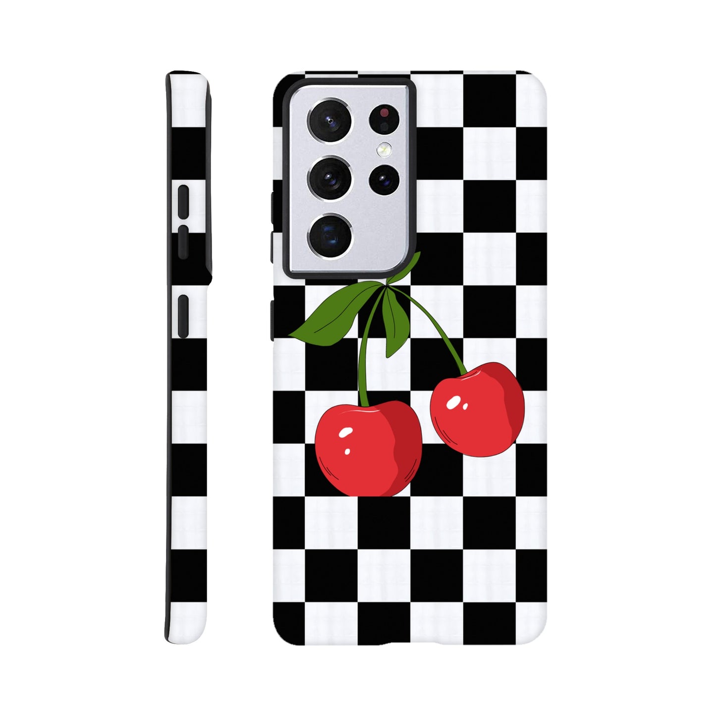 Cherry Checkmate tough case side view showcasing vibrant design