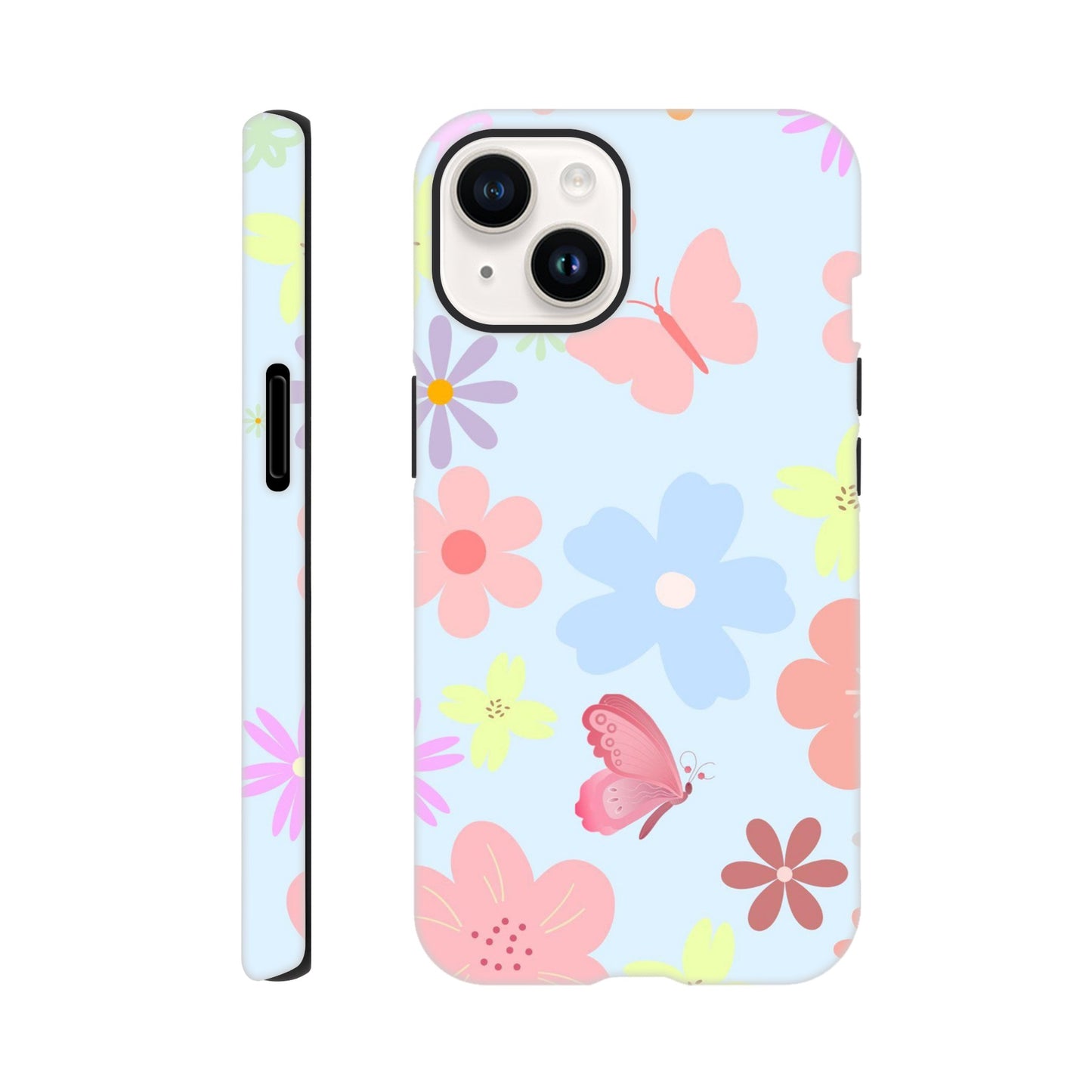 Butterfly Blossom tough phone case with floral and butterfly pattern front view