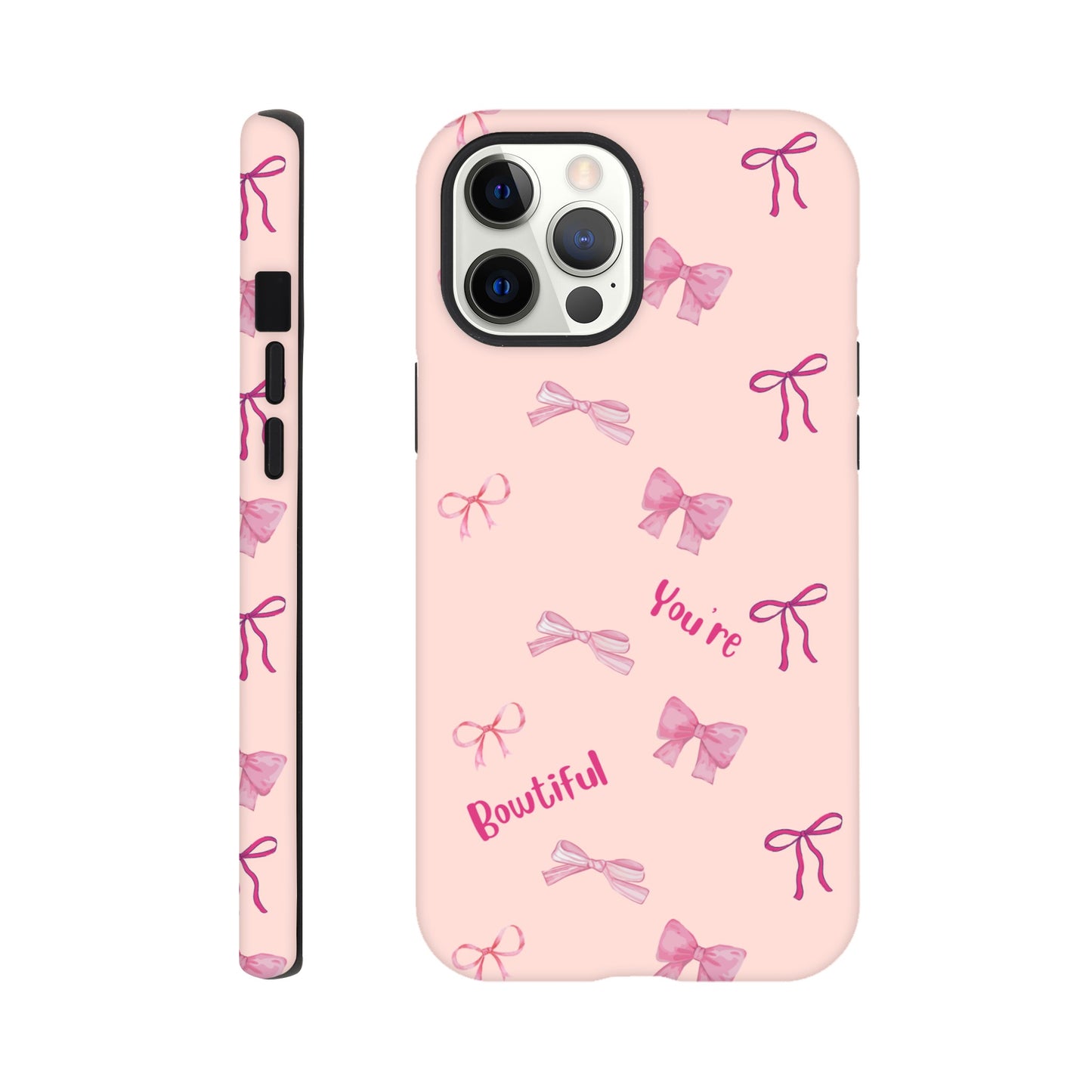 Bowtiful Bliss tough phone case with bow pattern front view