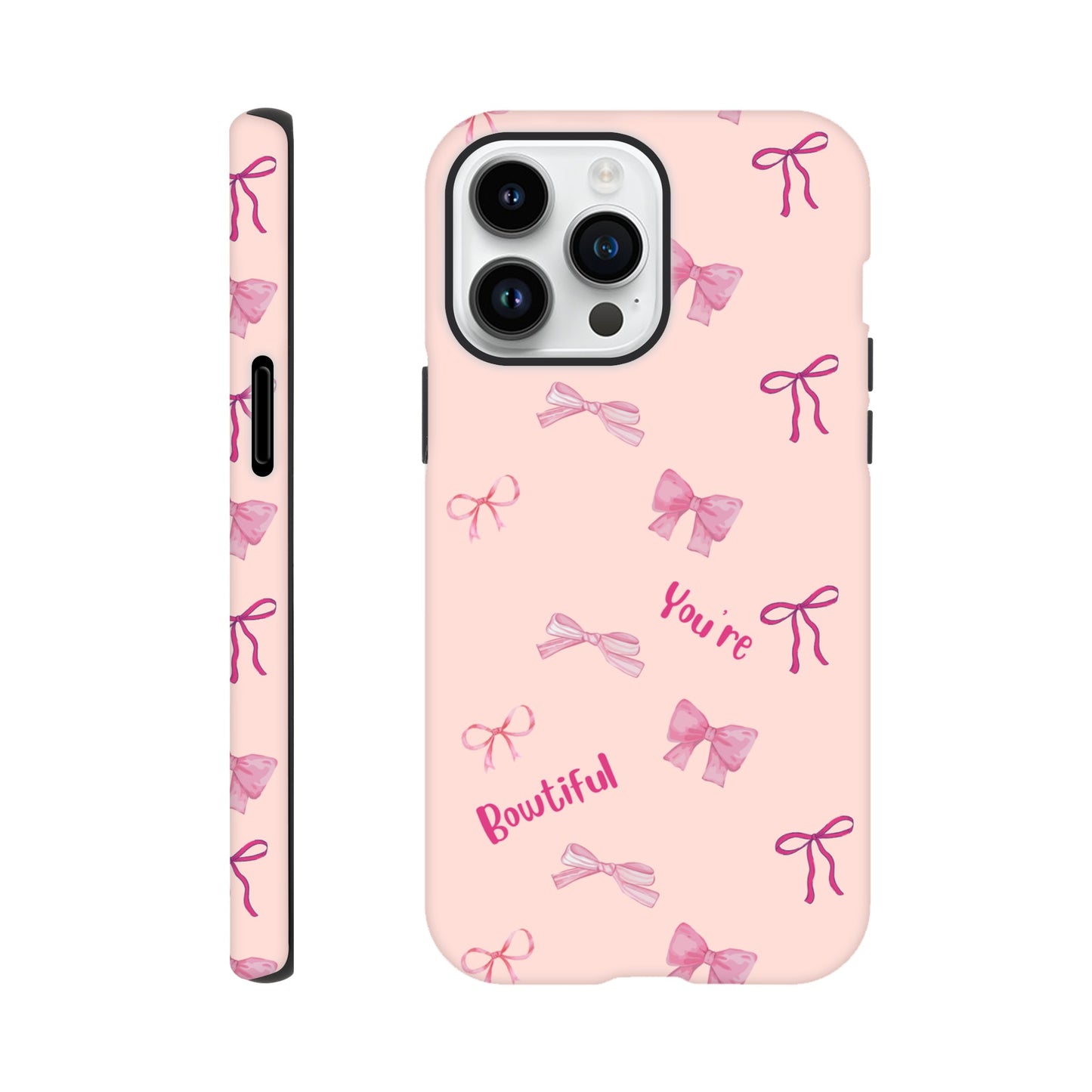 Bowtiful Bliss tough case side view showcasing vibrant design