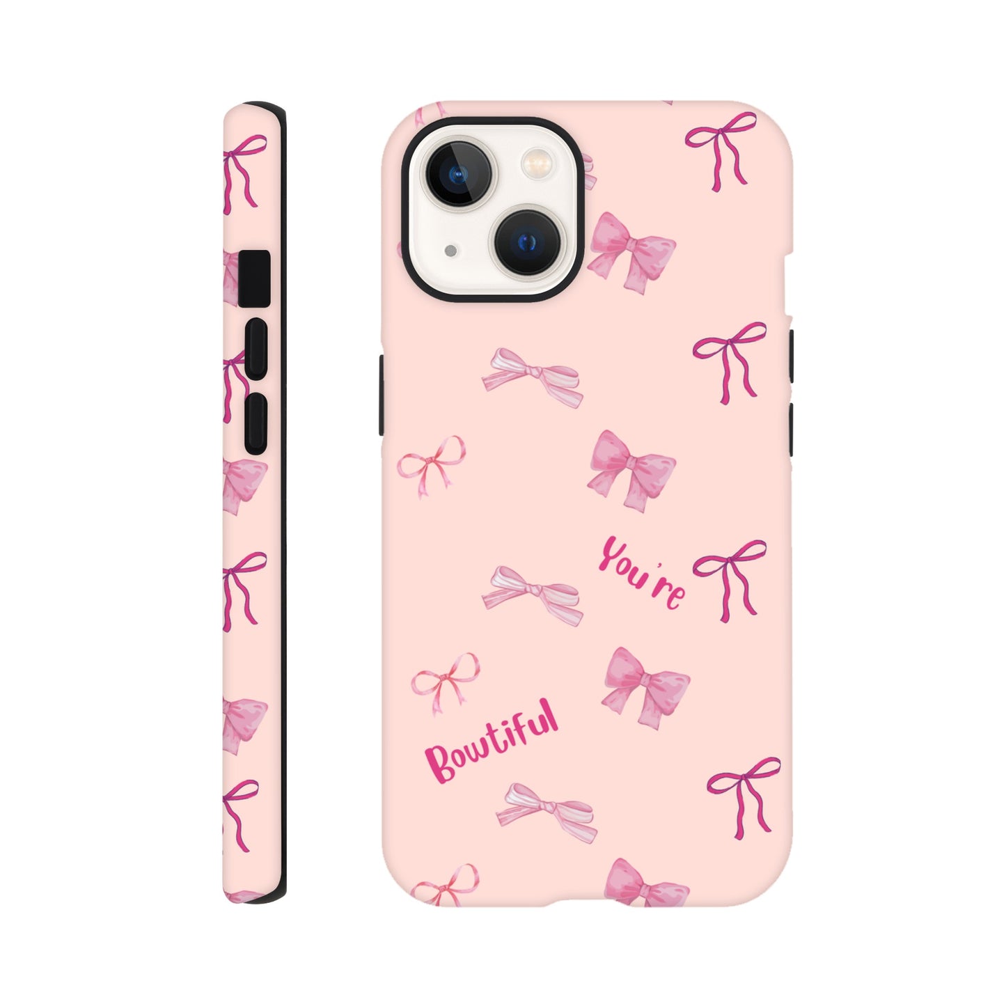 Bowtiful Bliss tough phone case with bow pattern front view