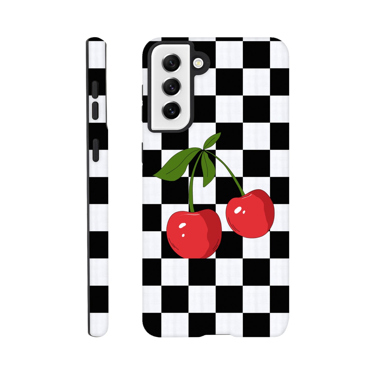 Cherry Checkmate tough case side view showcasing vibrant design