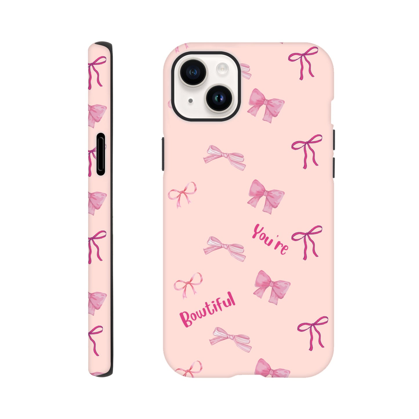 Bowtiful Bliss tough phone case with bow pattern front view