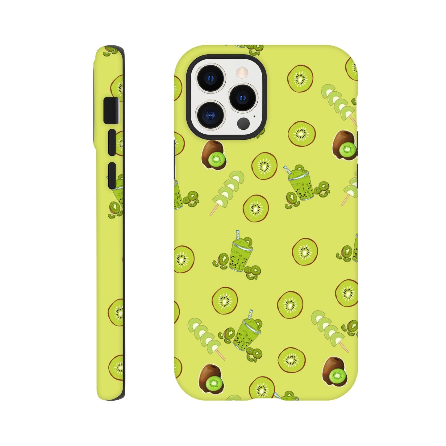 Kiwi Kicks phone case back view with vibrant kiwi illustrations