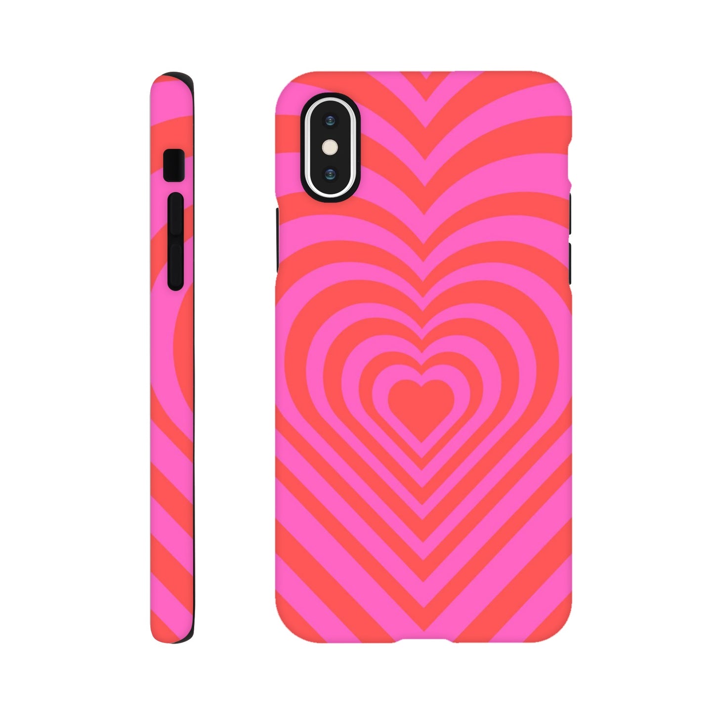 Heartbeat Hues - Pink phone case back view with eye-catching heart illustration