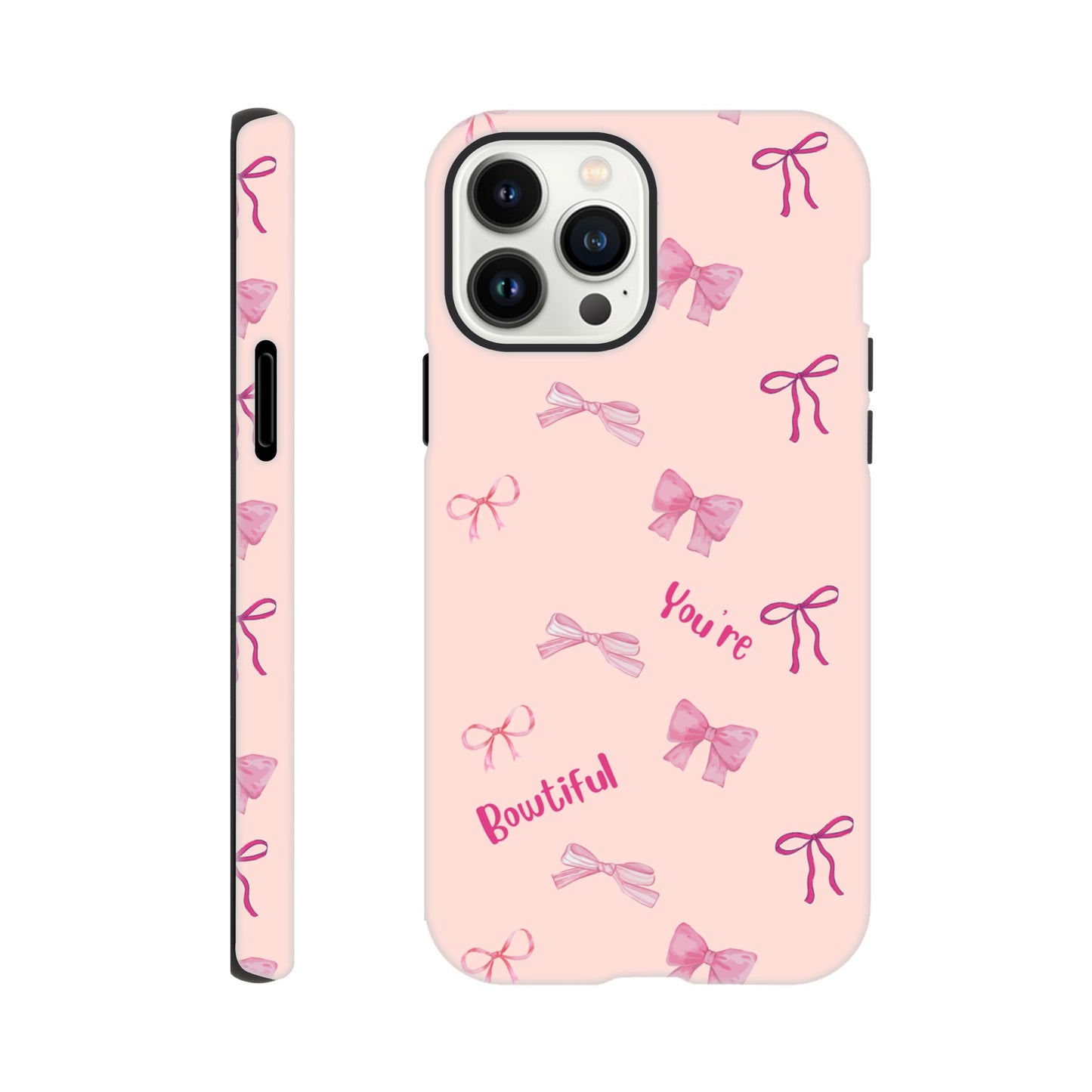 Bowtiful Bliss tough phone case with bow pattern front view