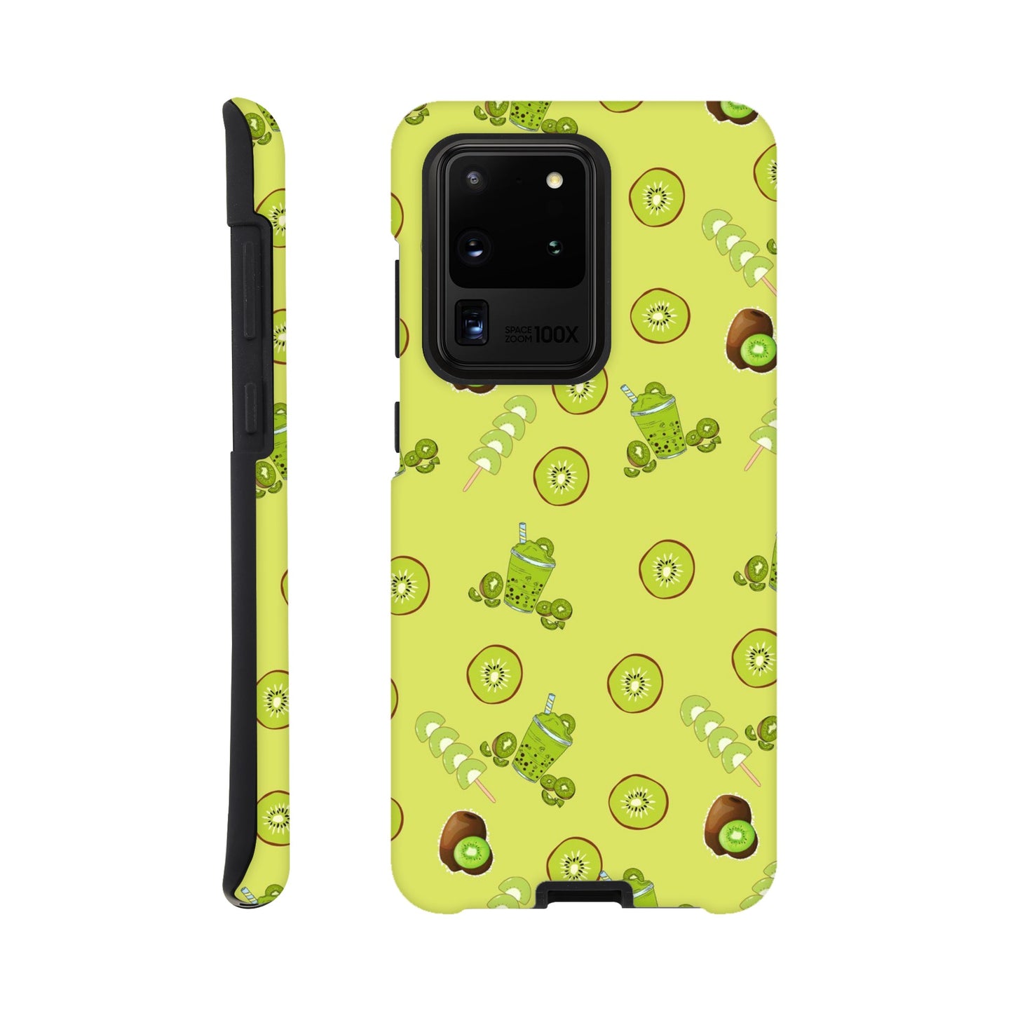 Kiwi Kicks phone case back view with vibrant kiwi illustrations