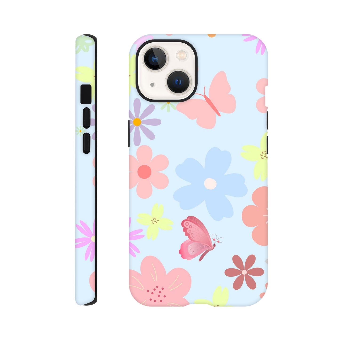 Butterfly Blossom tough phone case with floral and butterfly pattern front view