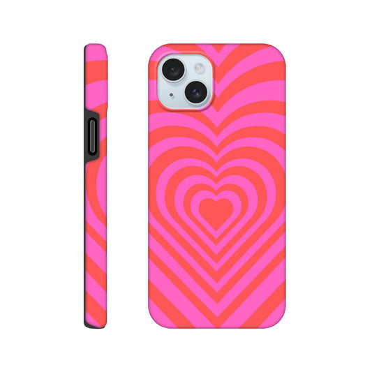 Heartbeat Hues - Pink tough phone case with vibrant heart pattern front view