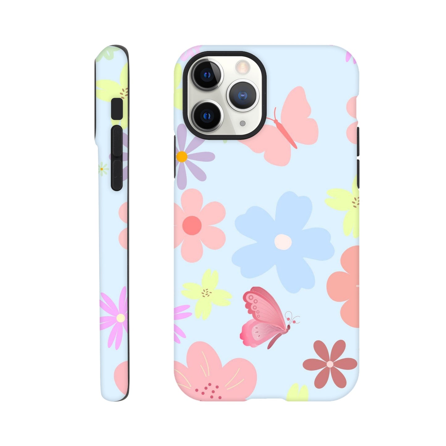 Butterfly Blossom tough phone case with floral and butterfly pattern front view