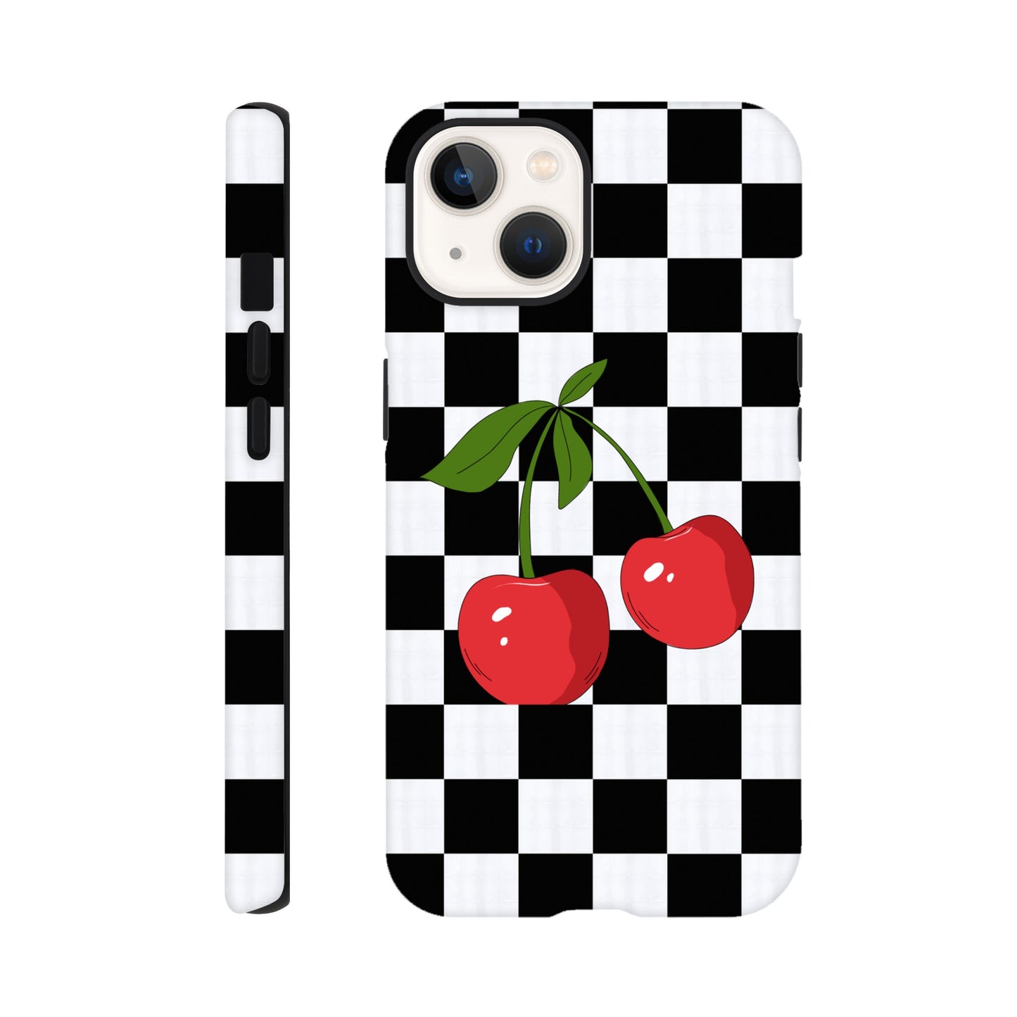 Cherry Checkmate tough case side view showcasing vibrant design