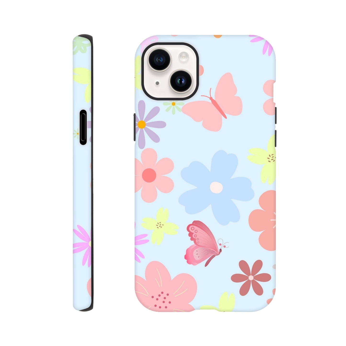 Butterfly Blossom tough phone case with floral and butterfly pattern front view