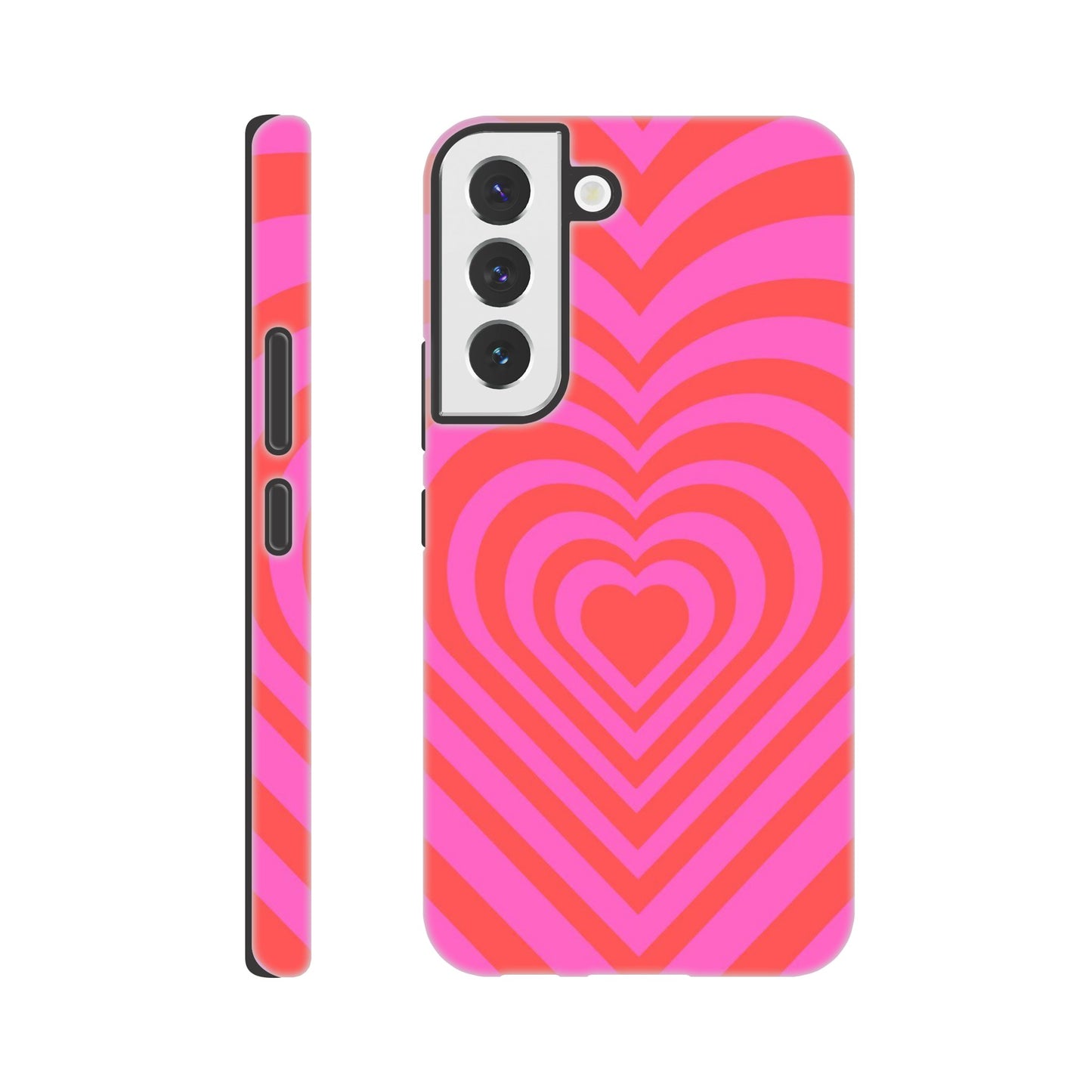 Heartbeat Hues - Pink phone case back view with eye-catching heart illustration