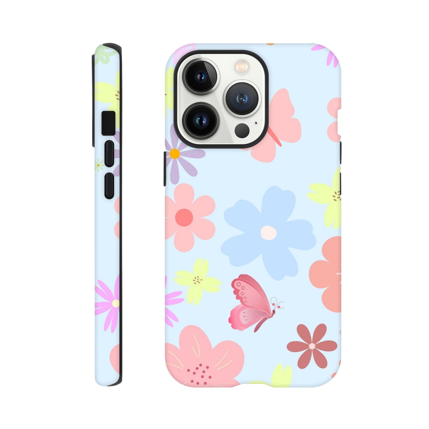 Butterfly Blossom tough phone case with floral and butterfly pattern front view