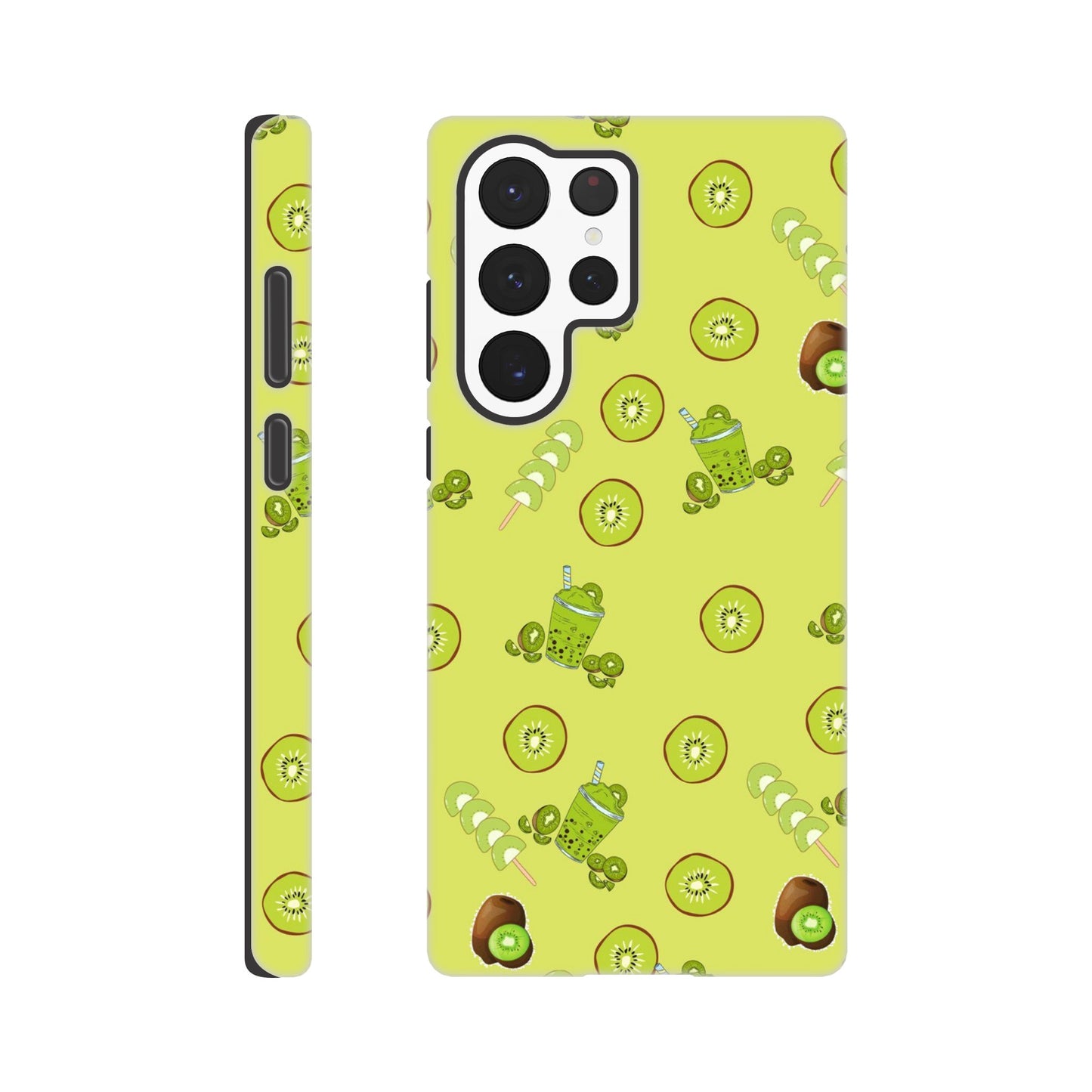 Kiwi Kicks phone case back view with vibrant kiwi illustrations