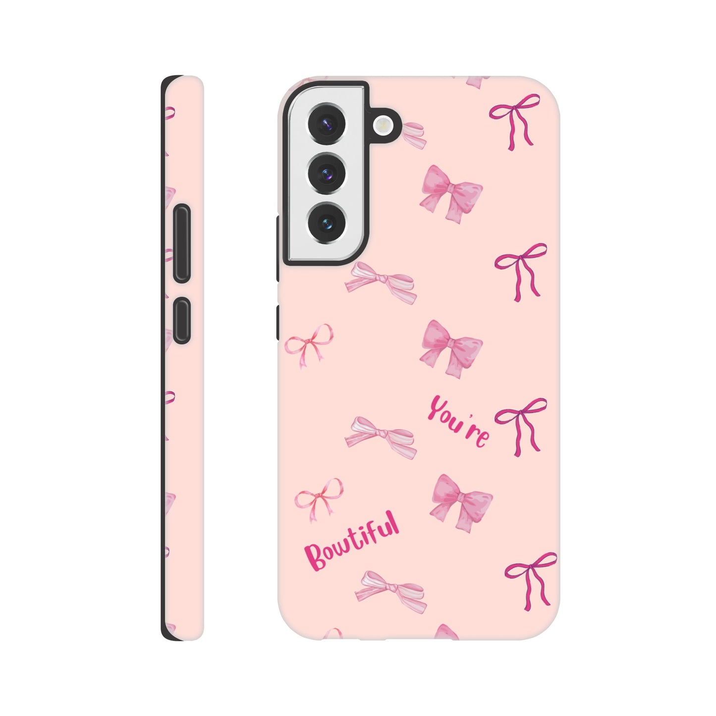 Bowtiful Bliss tough phone case with bow pattern front view