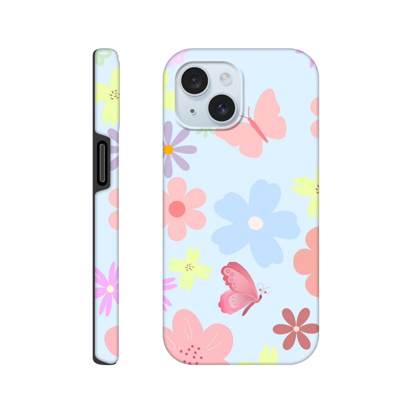 Butterfly Blossom tough phone case with floral and butterfly pattern front view