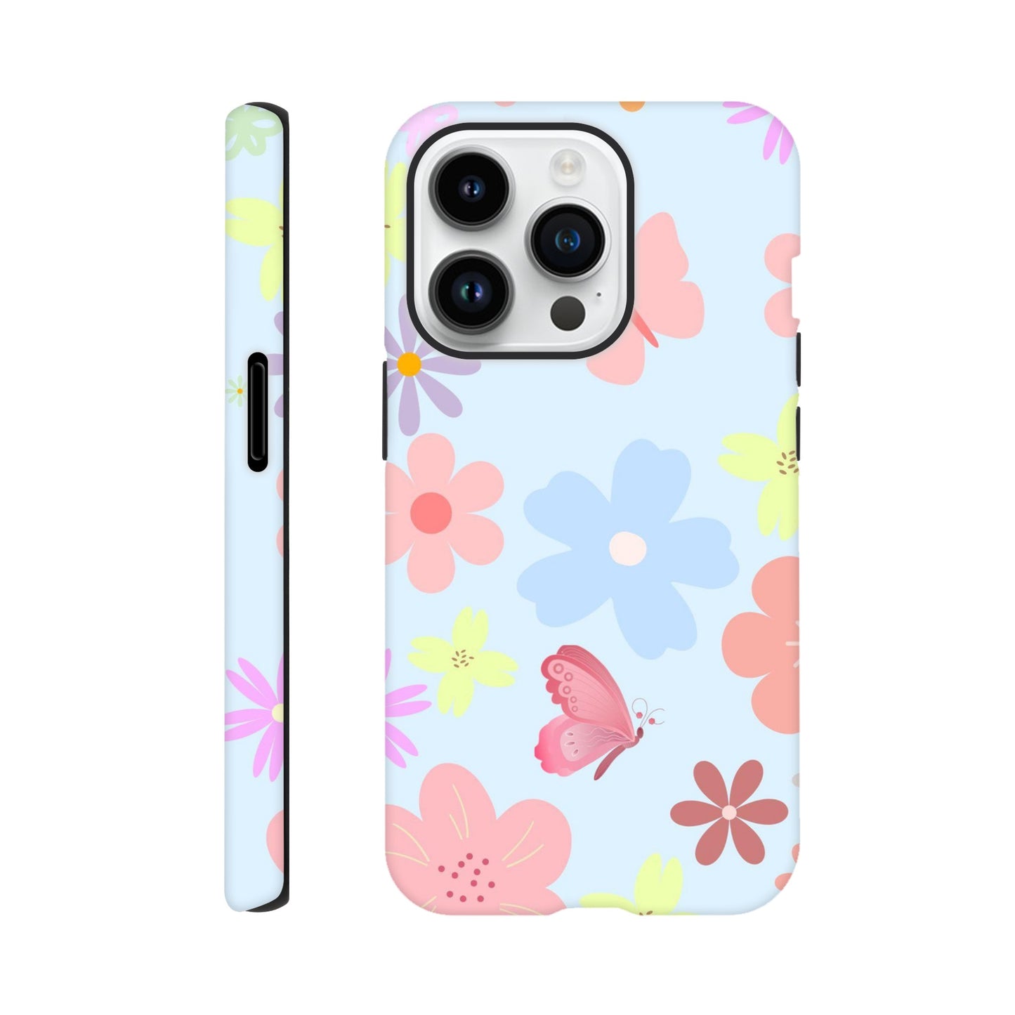 Butterfly Blossom tough case side view showcasing vibrant design