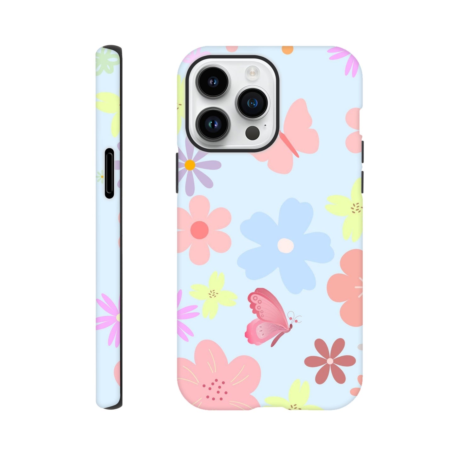 Butterfly Blossom tough case side view showcasing vibrant design