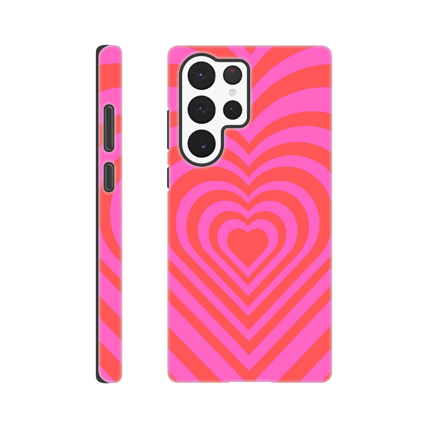 Heartbeat Hues - Pink phone case back view with eye-catching heart illustration