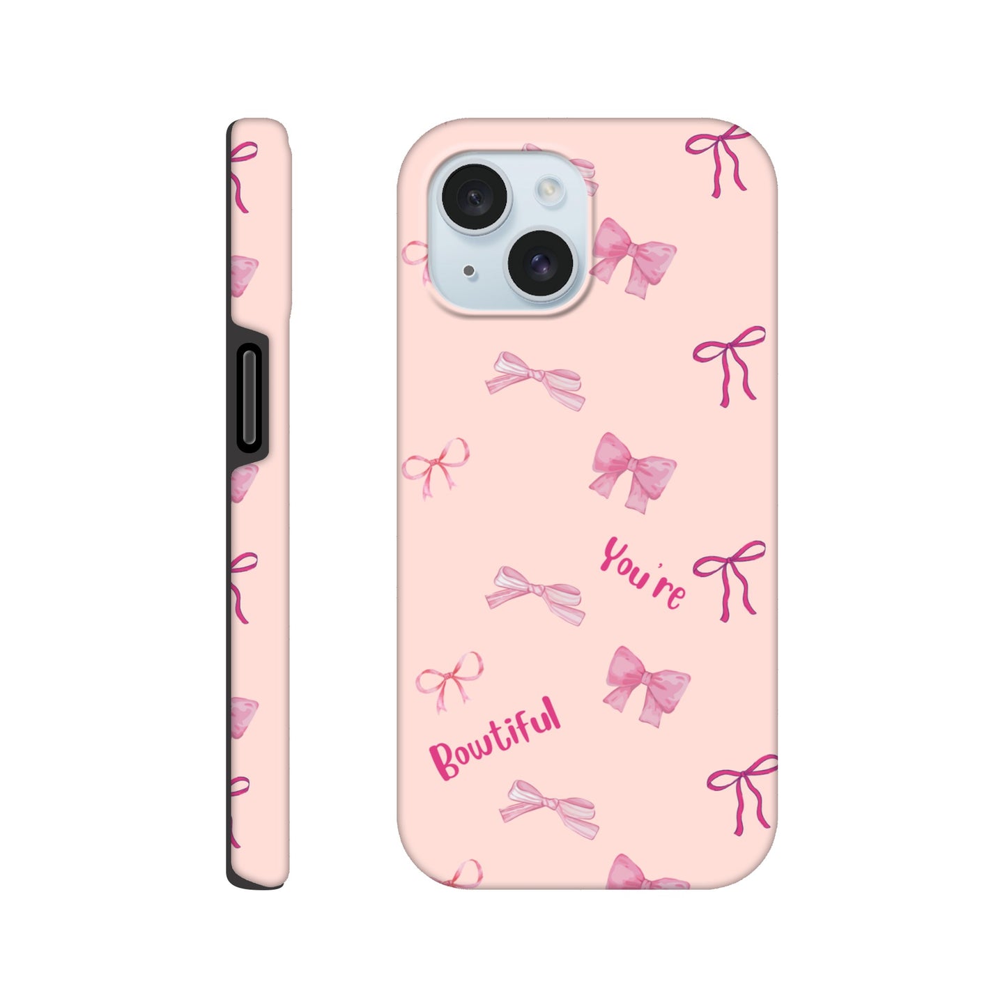 Bowtiful Bliss tough phone case with bow pattern front view