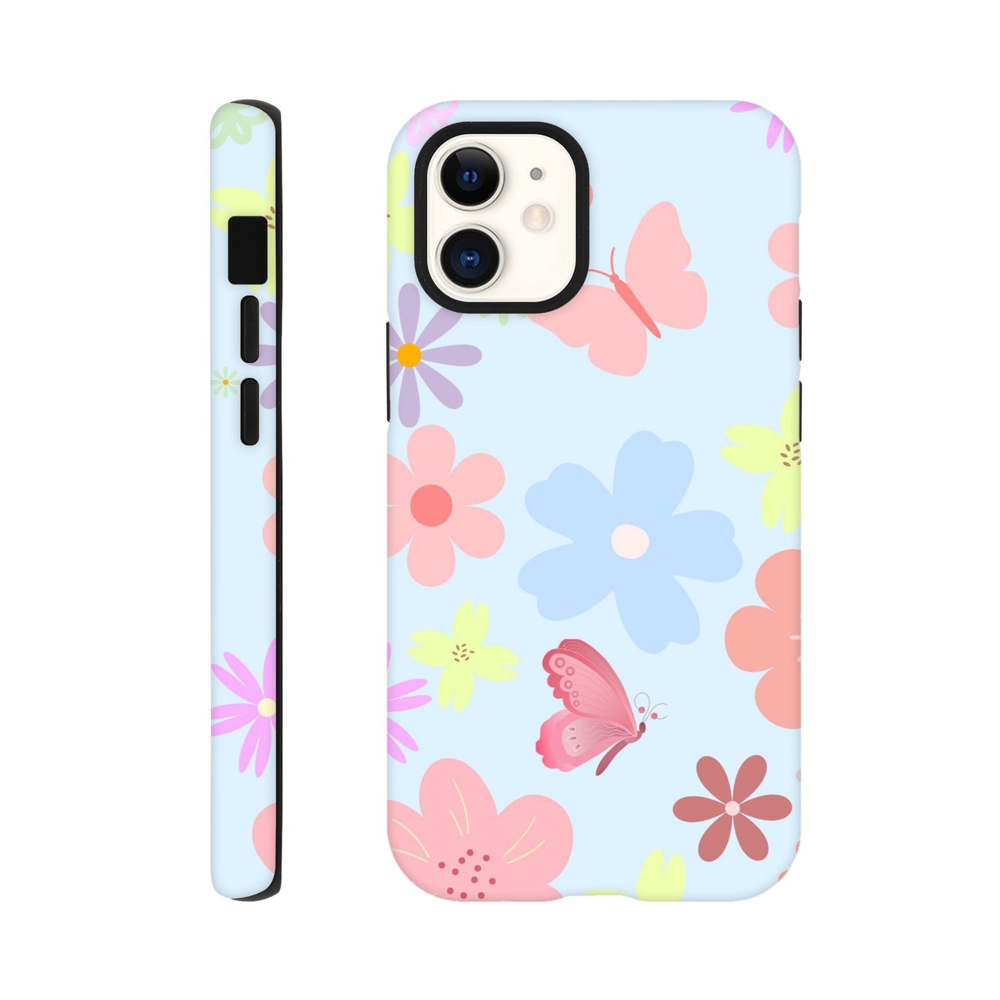 Butterfly Blossom tough phone case with floral and butterfly pattern front view