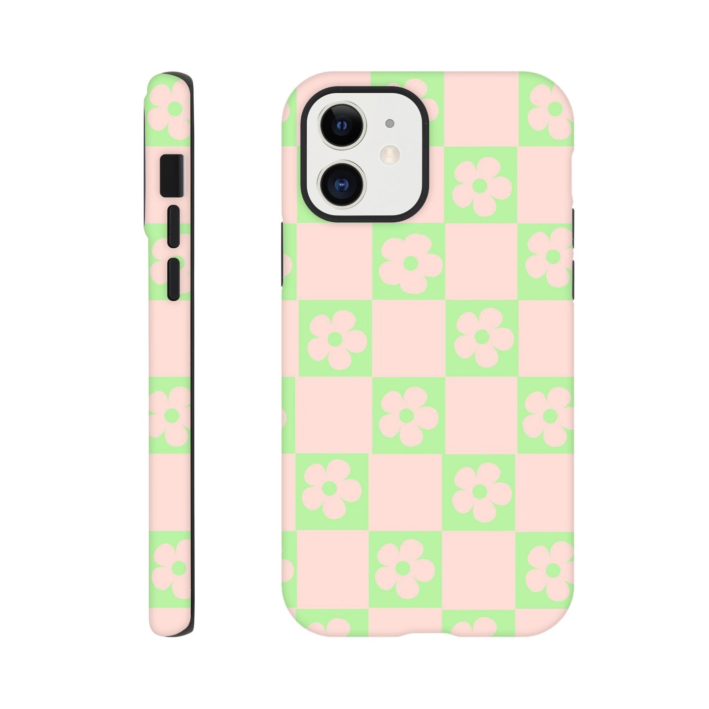 Garden Grids - Pastel tough phone case with floral checkerboard pattern