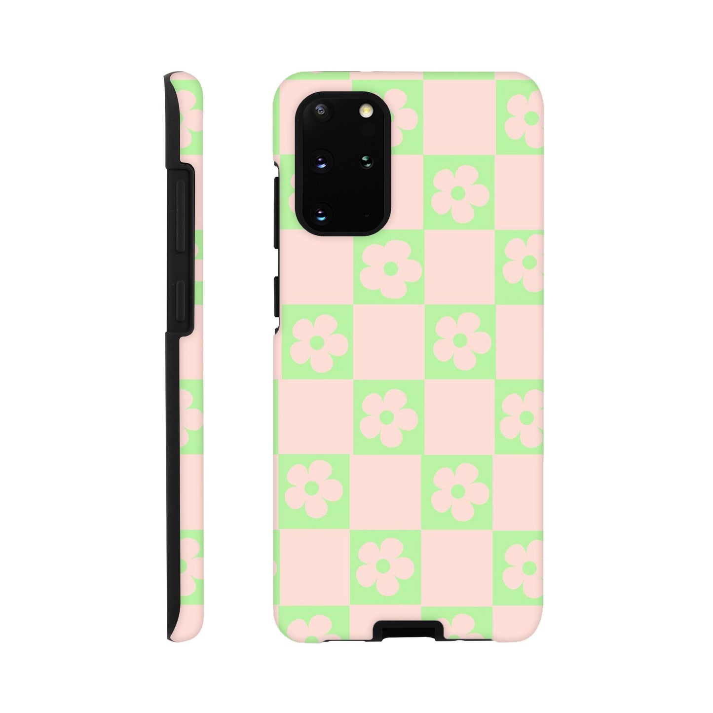 Garden Grids - Pastel tough phone case with floral checkerboard pattern